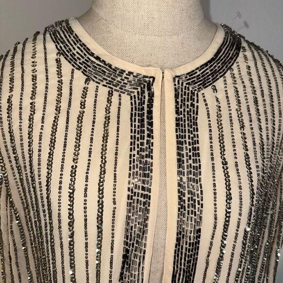 Forever 21 Womens Sequin Bead Embellished Cropped Blazer Cream Silver Glam NWT - Picture 4 of 11
